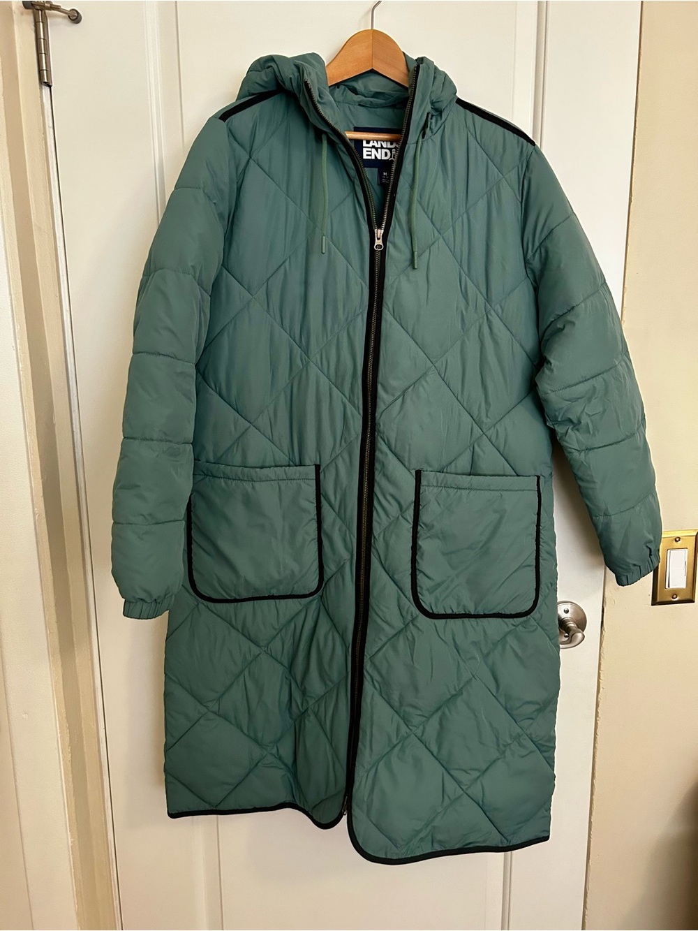 Lands' End Teal Quilted Long Hooded Puffer Coat